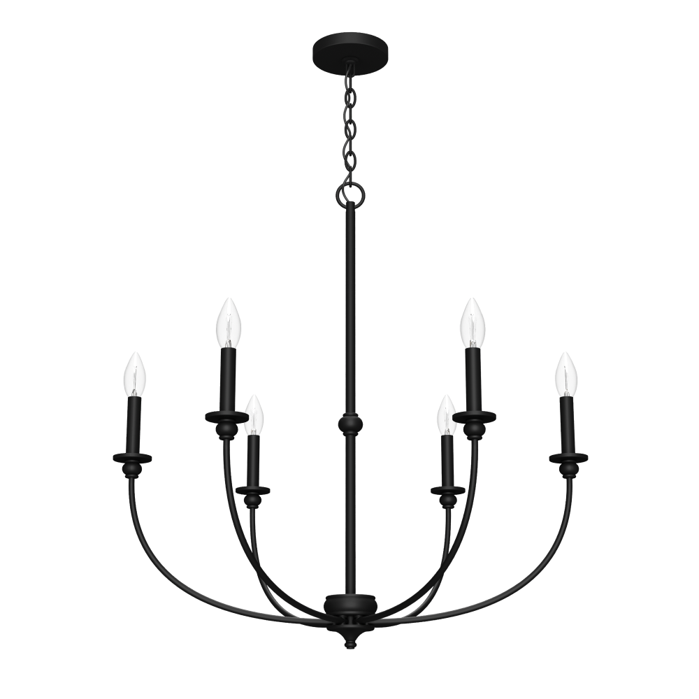 Hunter Southcrest Matte Black 6 Light Large Chandelier Ceiling Light Fixture