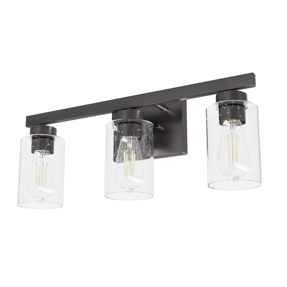 Hunter Hartland Noble Bronze with Seeded Glass 3 Light Bathroom Vanity Wall Light Fixture