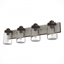Hunter 48023 - Hunter Devon Park Onyx Bengal and Barnwood with Clear Glass 4 Lt Bathroom Vanity Wall Lt Fixture
