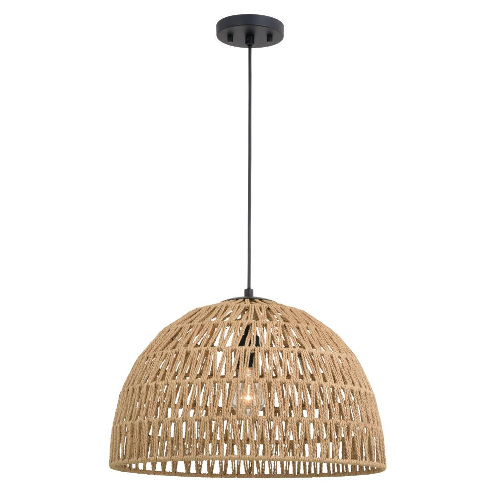 Nassau 18.25-in. 1 Light Pendant Matte Black and Natural Rope