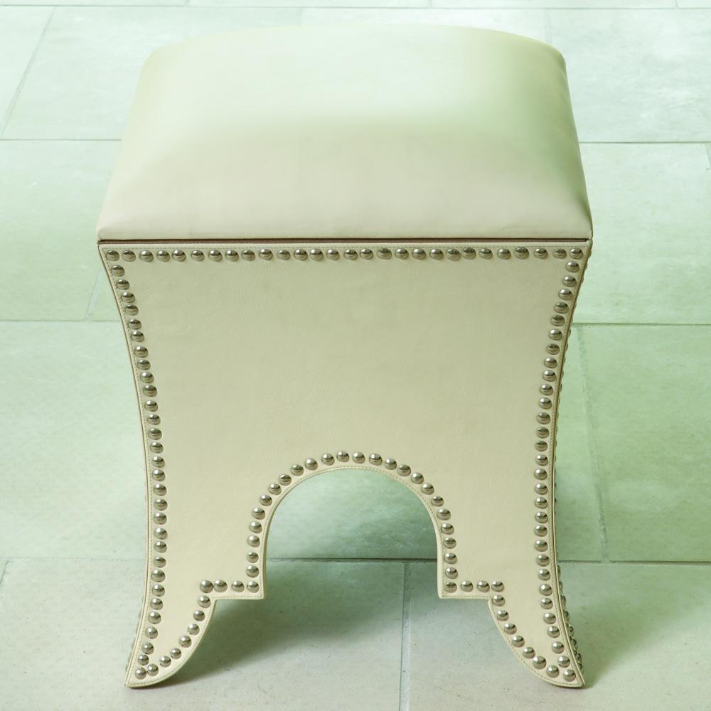 Moroccan Poof-Beige Leather