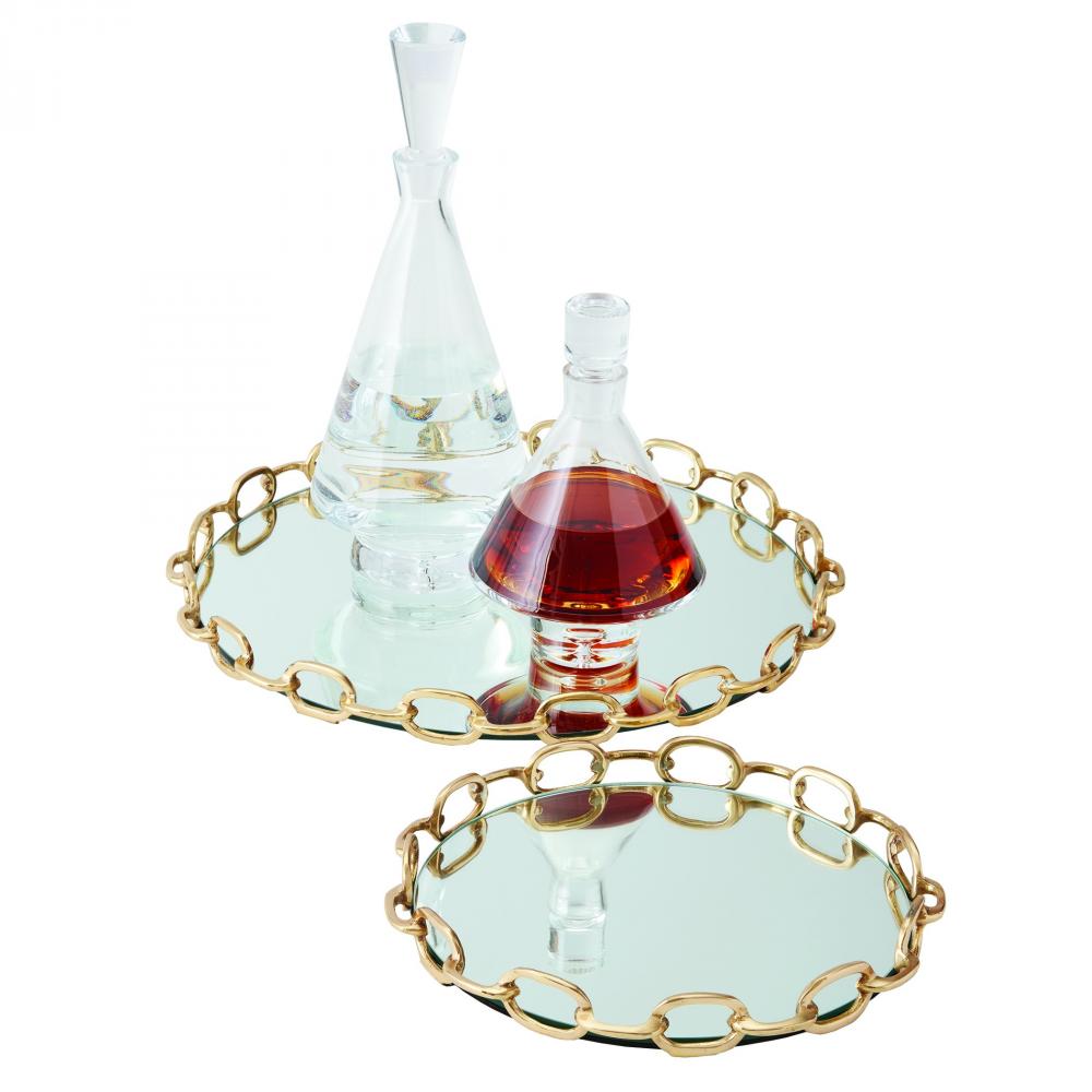 Linked Mirrored Tray-Brass-Lg