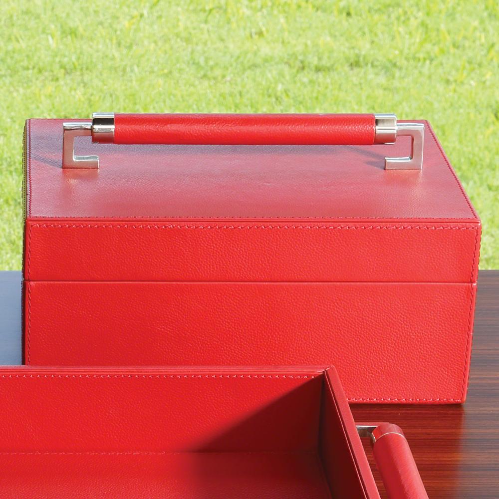 Wrapped Leather Handle Box-Crimson