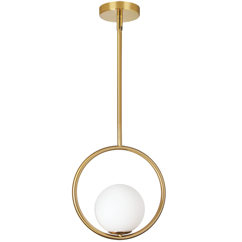 1 Light Halogen Pendant Aged Brass Finish with White Glass