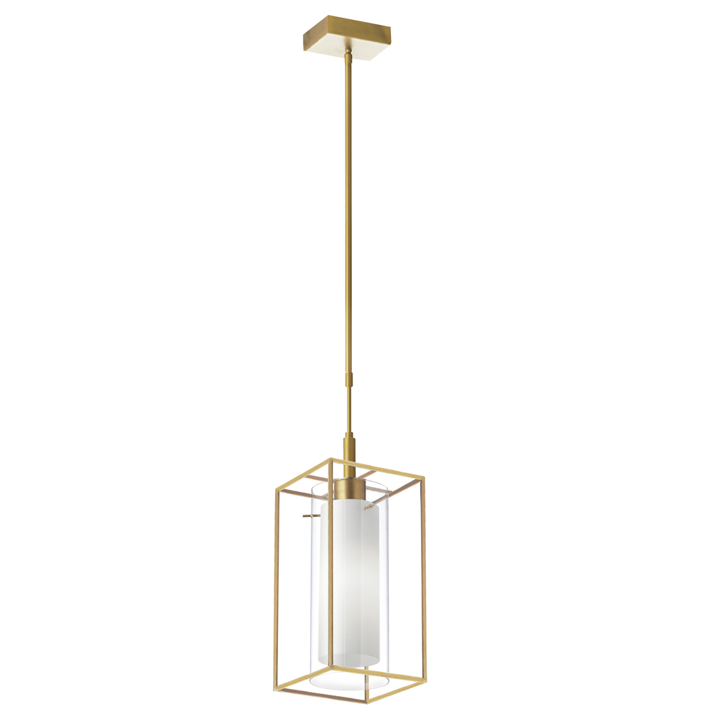 1 Light Rectangular Pendant, Aged Brass Metal Frame with FR/CLR Glass