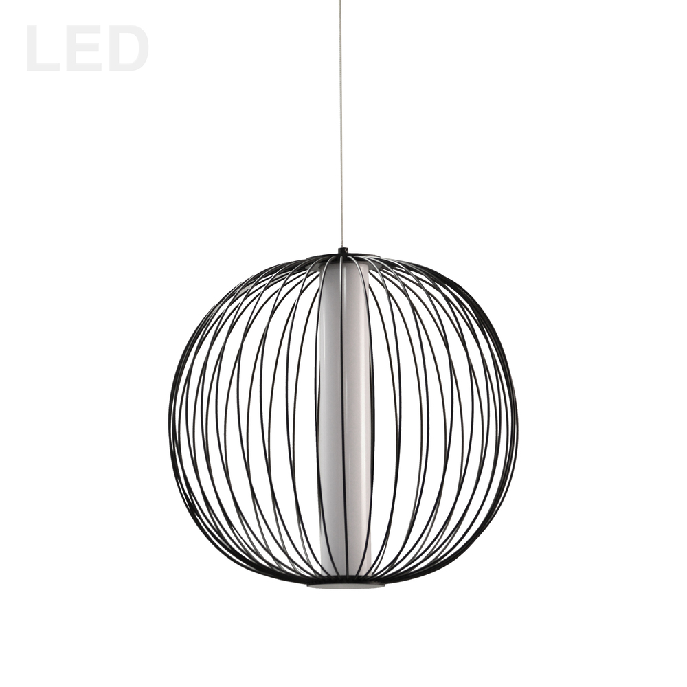 20W LED Pendant, Matte Black with White Acrylic Diffuser