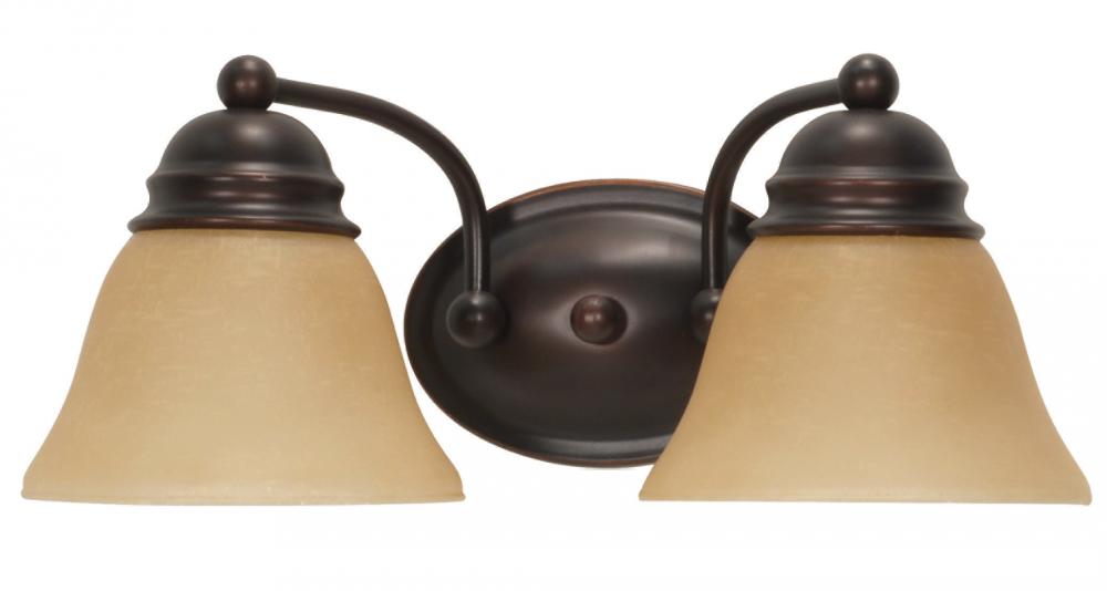 2-Light Vanity Lighting Fixture in Mahogany Bronze Finish with Champagne Linen Glass and (2) 13W