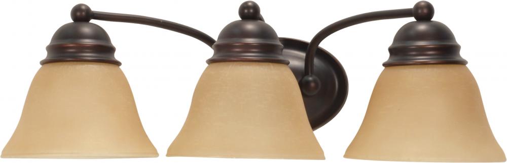 3-Light Vanity Lighting Fixture in Mahogany Bronze Finish with Champagne Linen Glass and (3) 13W