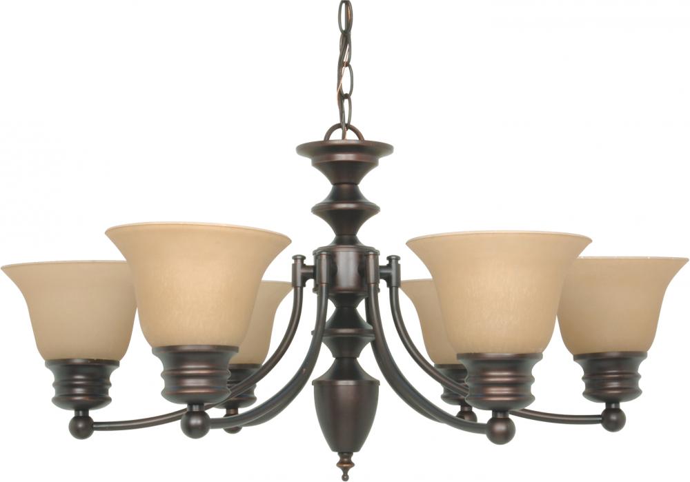 6-Light Mahogany Bronze Chandelier with Champagne Linen Glass and (6) 13W GU24 Lamps Included