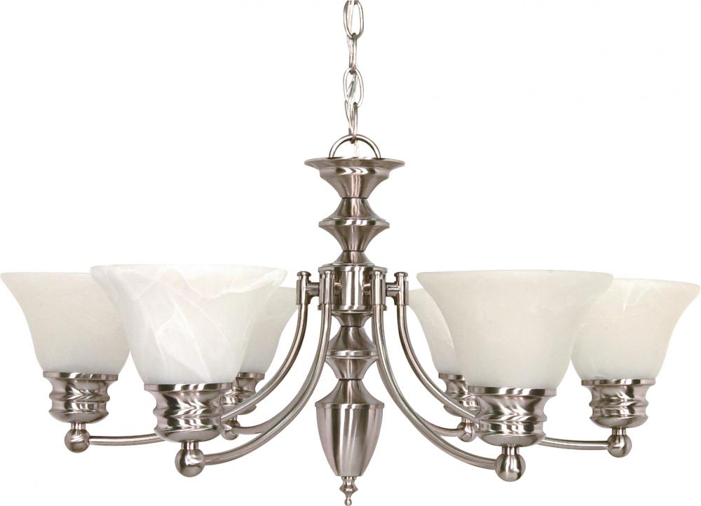 6-Light Chandelier in Brushed Nickel Finish with Alabaster Glass and (6) 13W GU24 Lamps Included