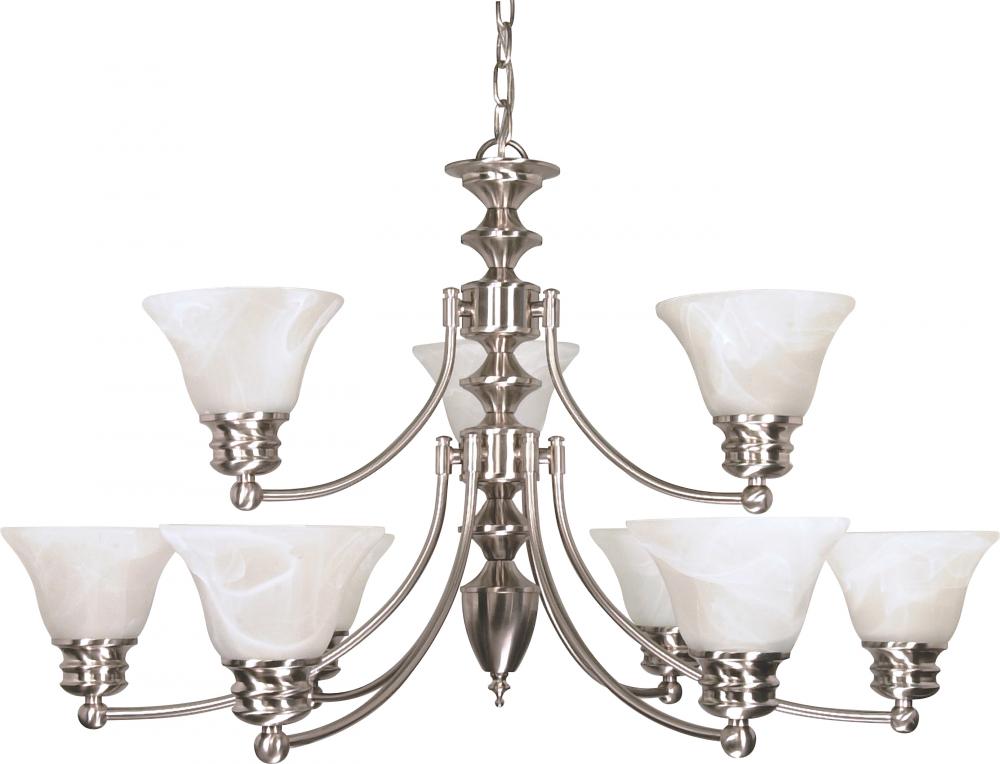 9-Light 2-Tier Chandelier in Brushed Nickel Finish with Alabaster Glass and (9) 13W GU24 Lamps