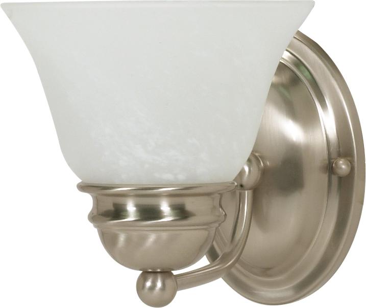 1-Light Vanity Light Fixture in Brushed Nickel Finish with Alabaster Glass and (1) 13W GU24 Lamp