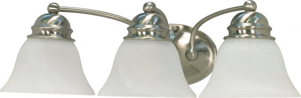 3-Light Vanity Light Fixture in Brushed Nickel Finish with Alabaster Glass and (3) 13W GU24 Lamps