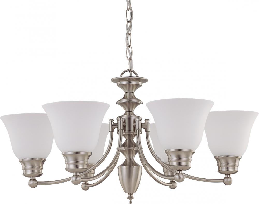 6-Light Chandelier in Brushed Nickel Finish with Frosted White Glass and (6) 13W GU24 Lamps Included