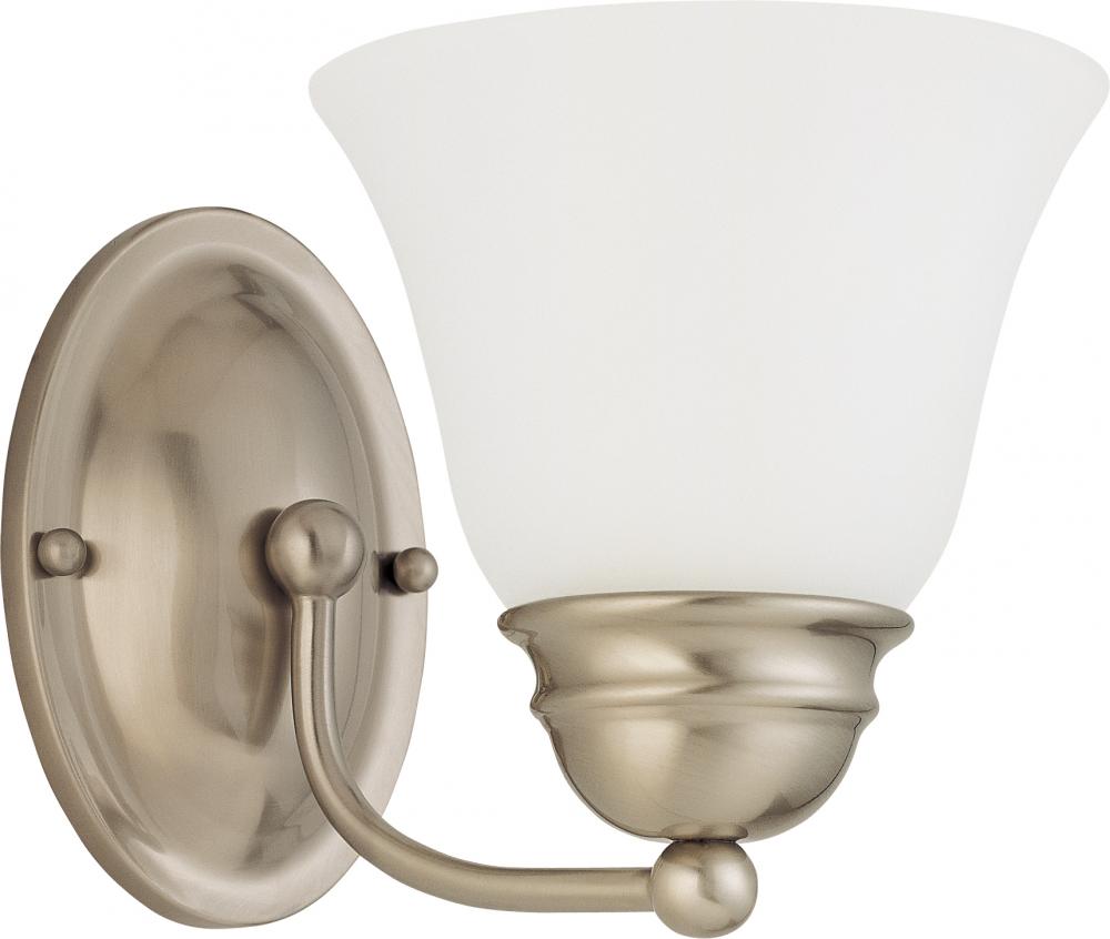 1-Light Vanity Fixture in Brushed Nickel Finish with Frosted White Glass and (1) 13W GU24 Lamp