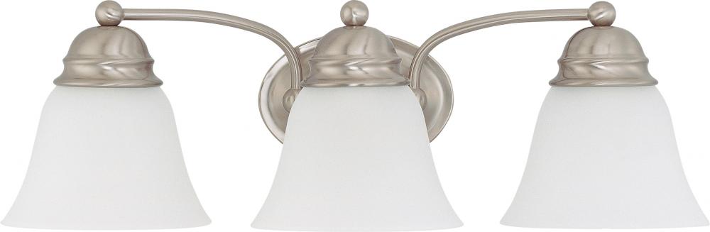 3-Light Vanity Fixture in Brushed Nickel Finish with Frosted White Glass and (3) 13W GU24 Lamps