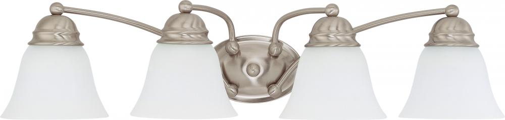 4-Light Vanity Fixture in Brushed Nickel Finish with Frosted White Glass and (4) 13W GU24 Lamps