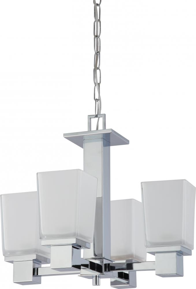 Parker - 4 Light Chandelier with Sandstone Etched Glass - Polished Chrome Finish