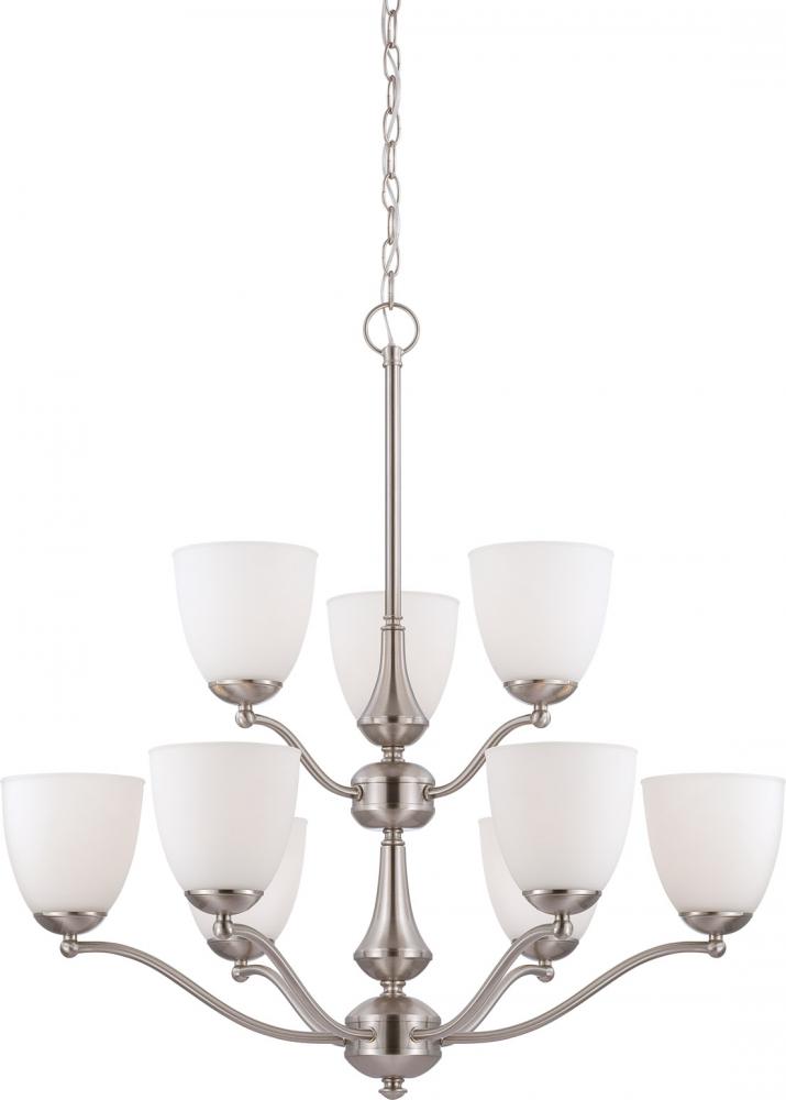 Patton - 9 Light 2 Tier Chandelier with Frosted Glass - Brushed Nickel Finish