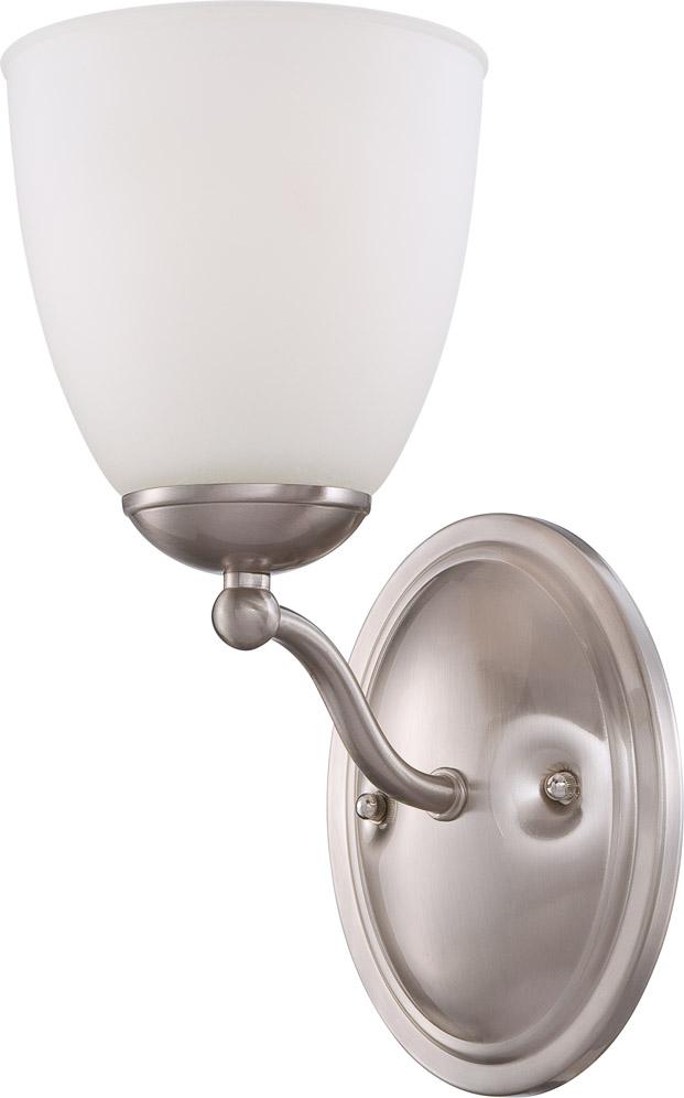 1-Light Wall Mounted Vanity Light Fixture in Brushed Nickel Finish and Frosted Glass