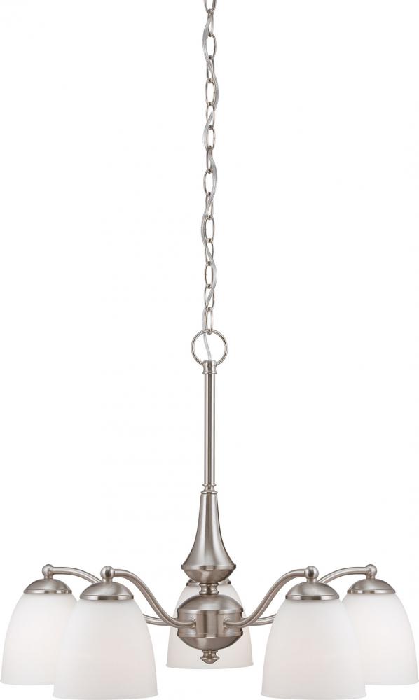 5-Light Chandelier Light Fixture in Brushed Nickel Finish and Frosted Glass