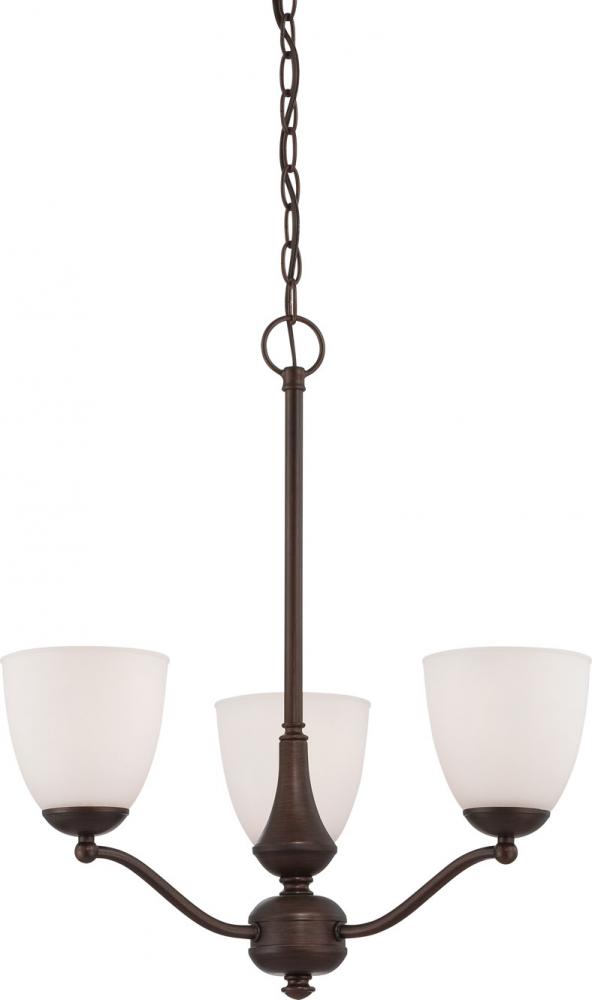 Patton - 3 Light Chandelier (Arms Up) with Frosted Glass - Prairie Bronze Finish