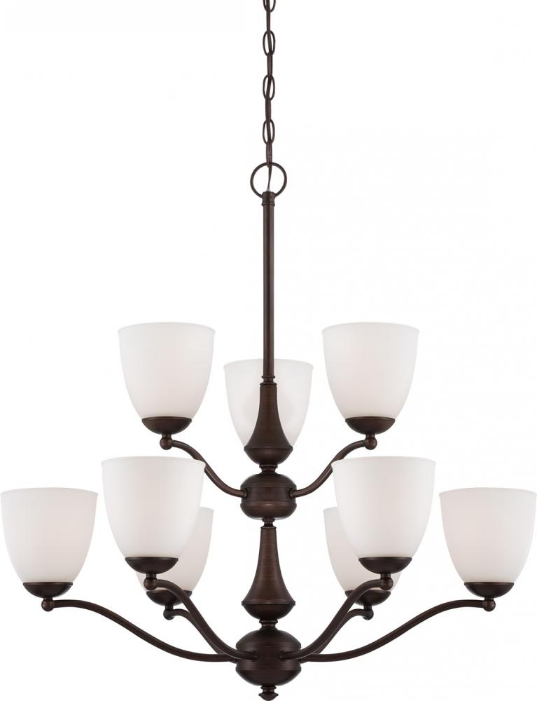 9-Light Chandelier in Prairie Bronze Finish and Frosted Glass