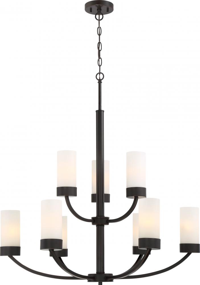 Denver - 9 Light Chandelier with Satin White Glass - Mahogany Bronze Finish