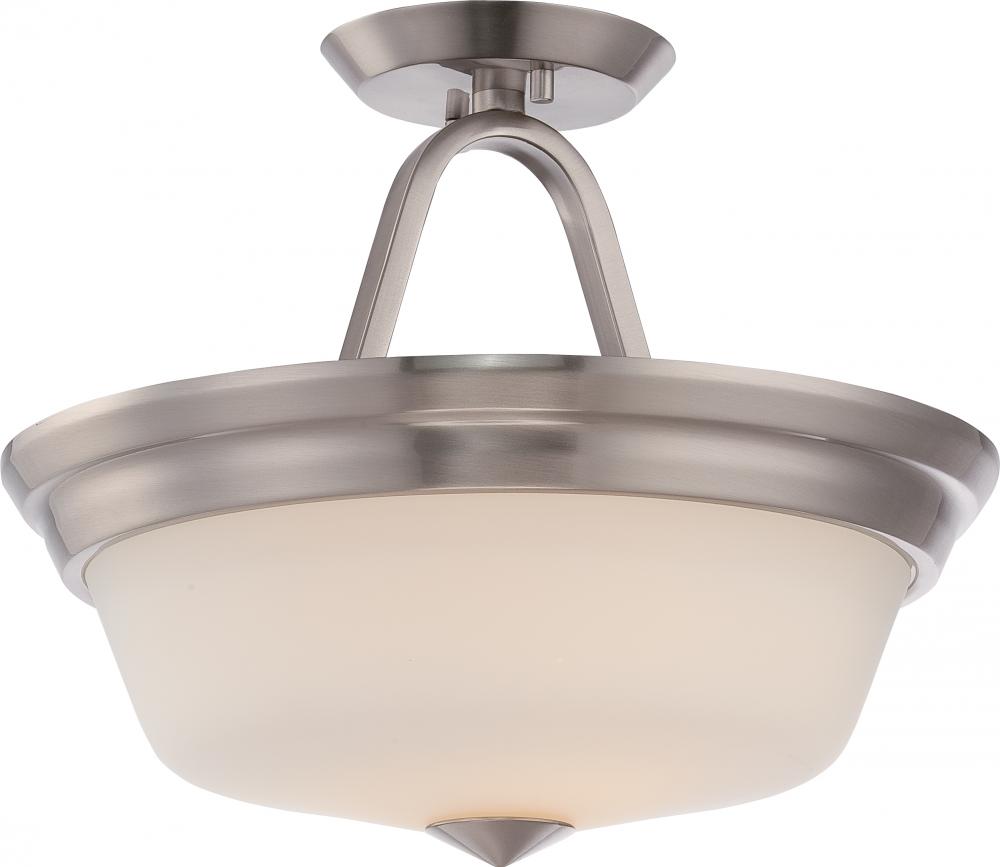 Calvin - 2 Light Semi Flush with Satin White Glass - LED Omni Included