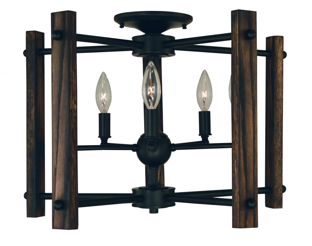 5-Light Matte Black Modern Farmhouse Flush / Semi-Flush Chandelier