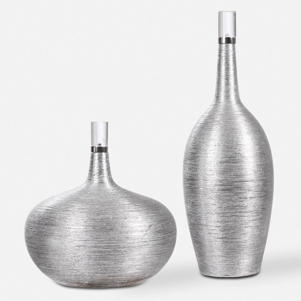 Gatsby Silver Ribbed Bottles, S/2