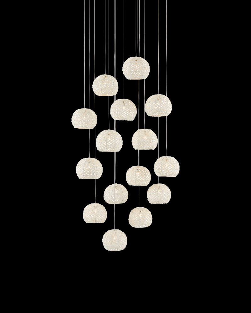 Piero White 15-Light Round Multi-Drop Pendant