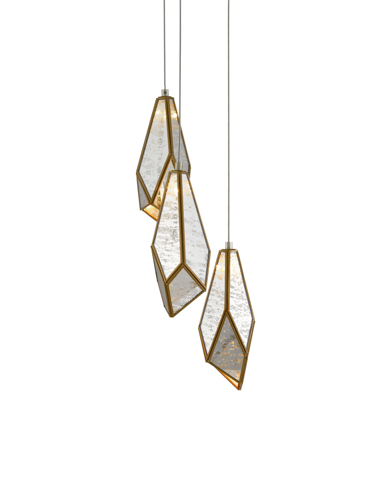 Glace Mirror 3-Light Round Multi-Drop Pendant